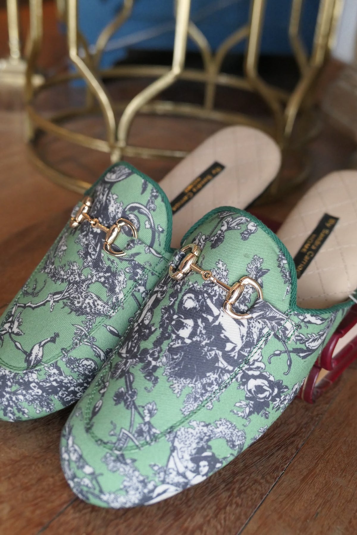 Mules Toile de Jouy Verde/Azul