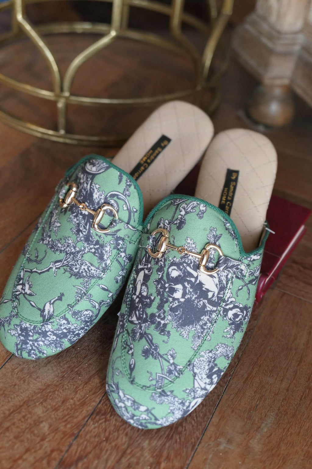 Mules Toile de Jouy Verde/Azul