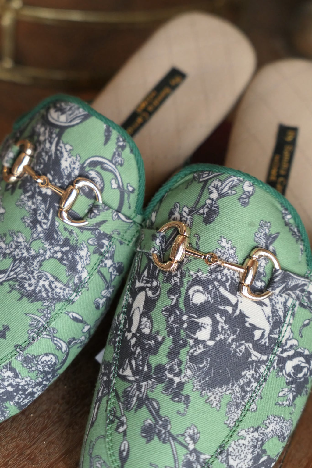 Mules Toile de Jouy Verde/Azul