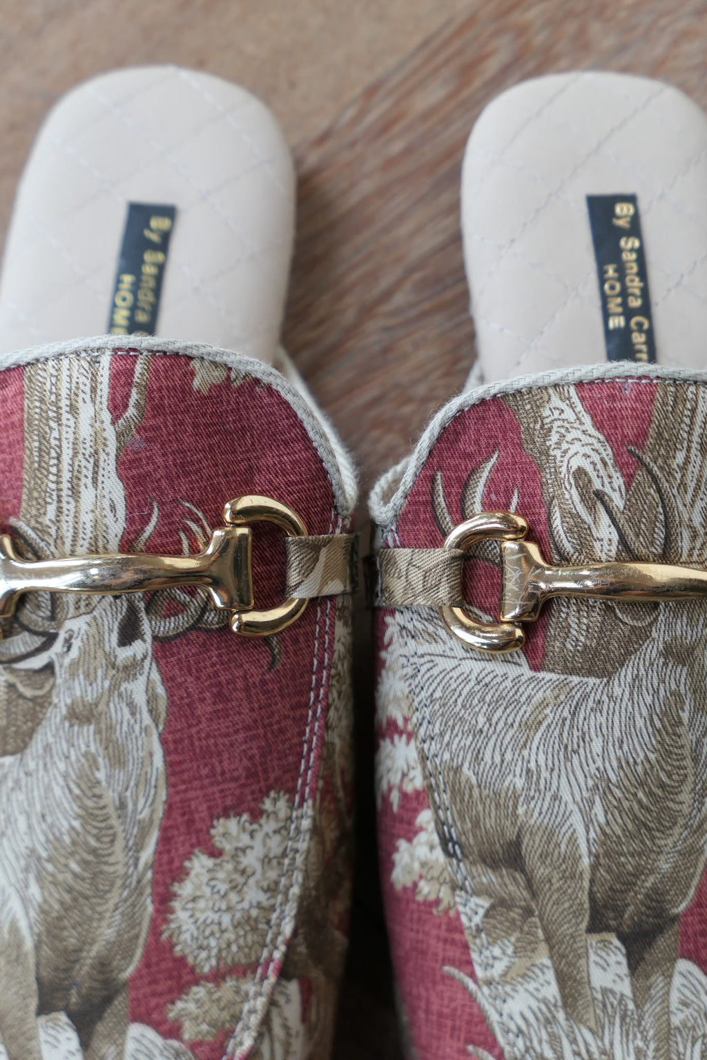 Mules Toile de Jouy Rojo/Beige con Ebilla