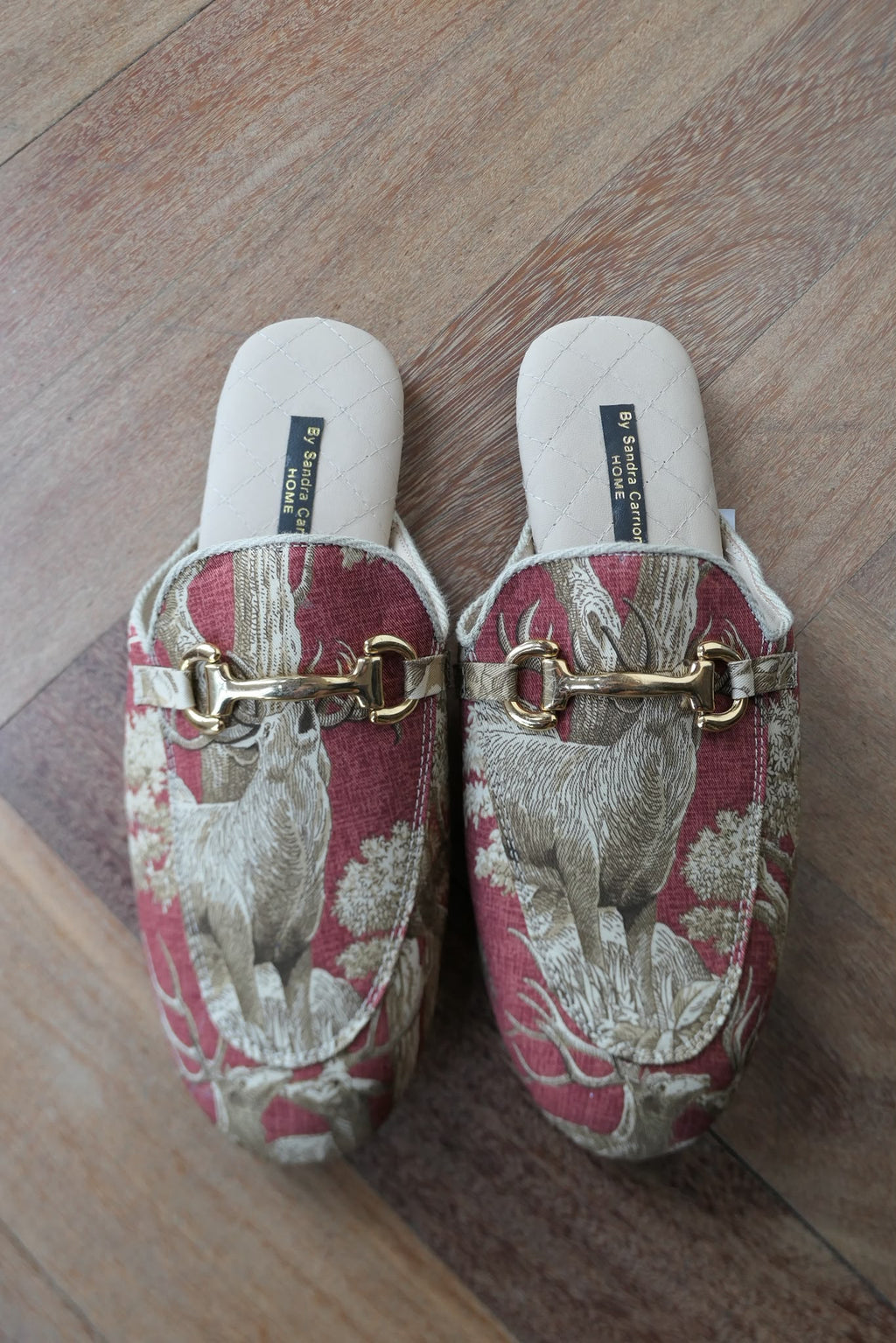 Mules Toile de Jouy Rojo/Beige con Ebilla