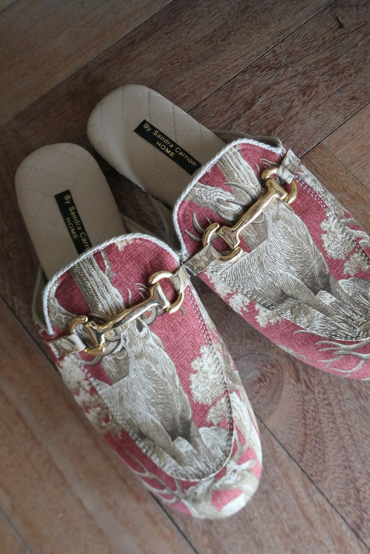 Mules Toile de Jouy Rojo/Beige con Ebilla